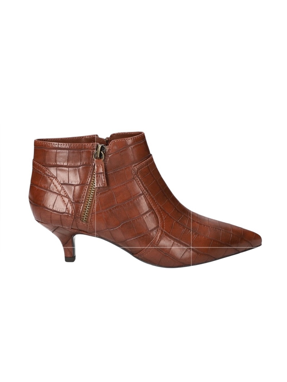 Easy Street Annalee Kitten Heel Bootie Brown Croco Pointed Toe Ankle Boots 9W - Picture 2 of 13